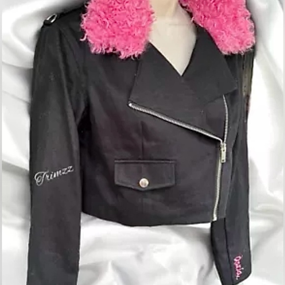 Size XXL………Black Moto Jacket with Pink Faux Fur & Printed Lining. New……Daria - Picture 4 of 11